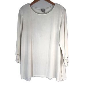 Chico's Travelers Off White Scoop Neck Long Sleeve Button Cuff Blouse Size 3/LG